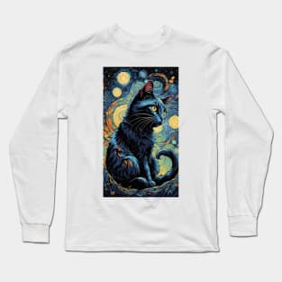 Starry Night Whiskers: Van Gogh's Feline Reverie Long Sleeve T-Shirt